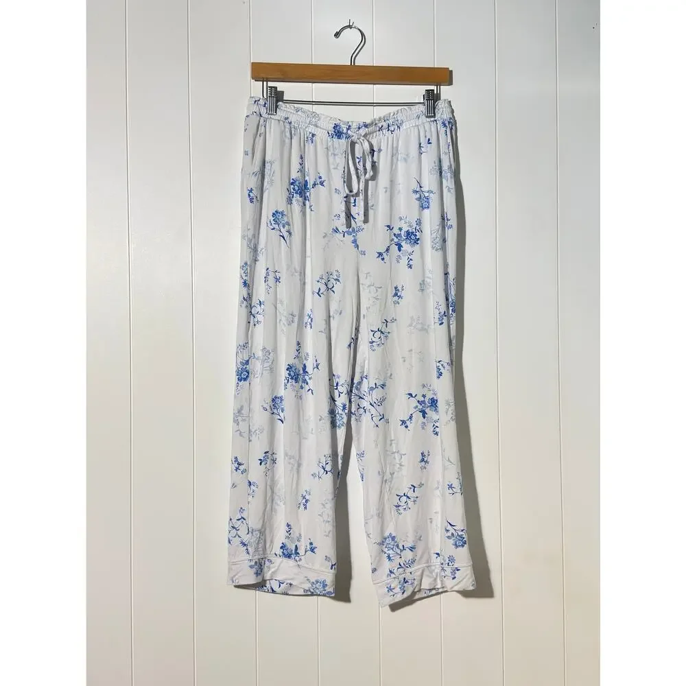 Loft Sleep · M · Blue Floral · Modal Spandex GirlSoft Capri Pajama Lounge Pants - Picture 2 of 7